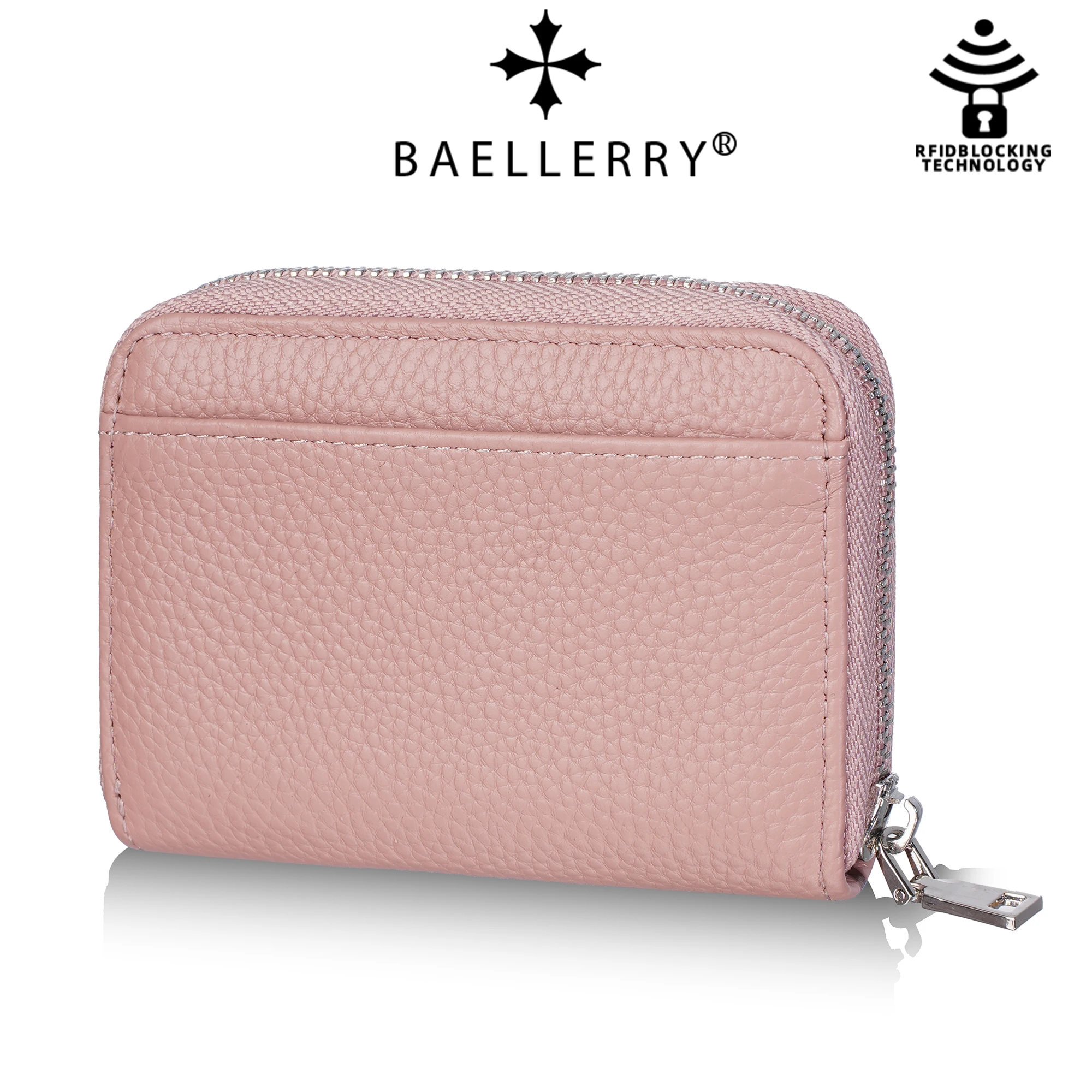 Baellerry Genuine Leather Business Card Holders RFID Anti Theft Brush Wallet Zipper Multi Slot Coin Bag Women Wallet