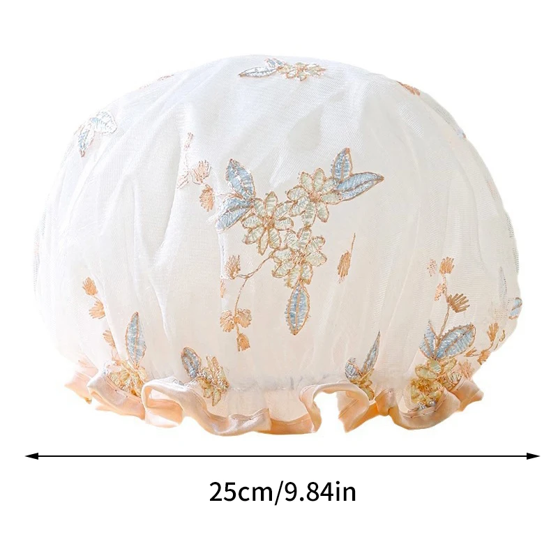 Handmade Embroidered Shower Cap Thick Double-Layered Shower Cap For Women With Waterproof Elastic Bath Cap Hair Protection