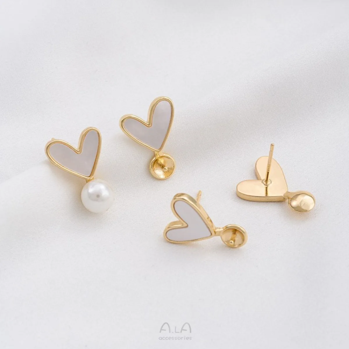 Brass Gold Plated Shell Heart Pearl Bezel Stud Blank DIY Natural Shell Pearl Handmade Earring Jewelry Findings