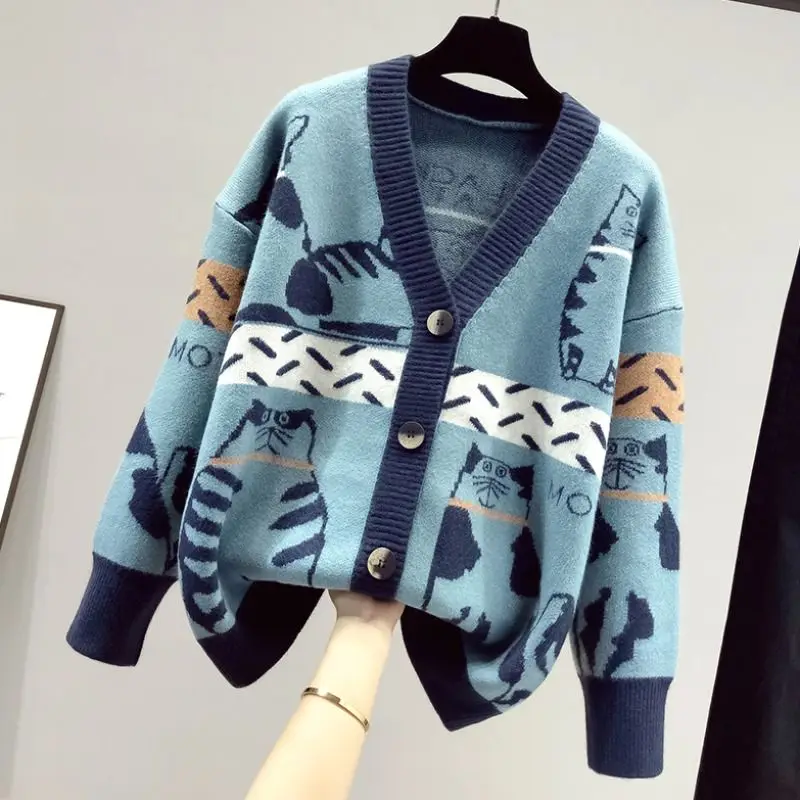 2024 New Women\'s Clothing Printing Knitting Sweaters Ladies Fashion Tops Buttons Cardigan Autumn Winter Long Sleeve Sweaters