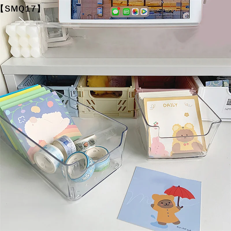 Acrylic Storage Box Transparent Desktop Organizer Large Capacity Stickers Box Subpackage Holder Desktop Stationery Storage【SMQ】