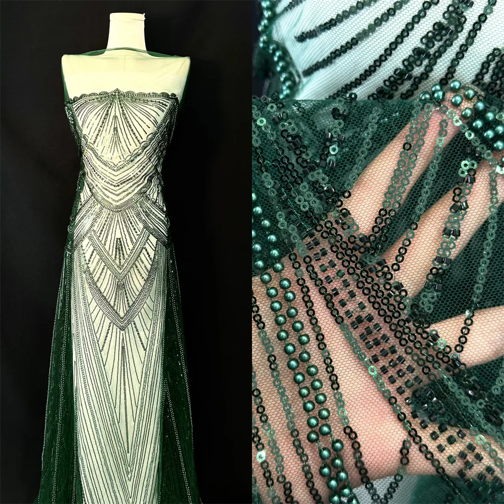 

Green African Lace Fabric 2025 High Quality French 3D Embroidery Beads Tulle Lace Fabric For Party Dress