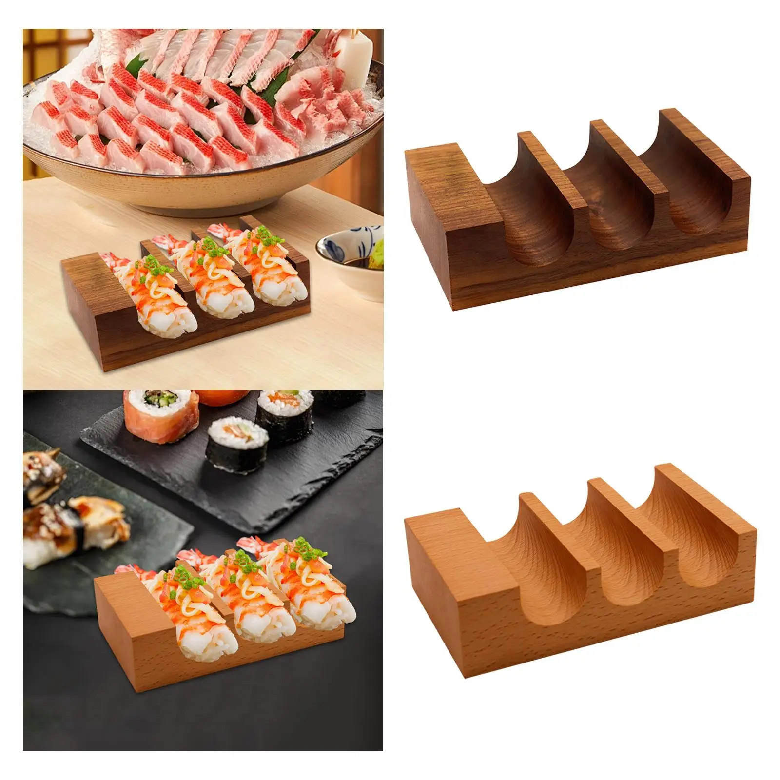 Holz Sushi Tacos Halter Serviertablett Gadget 3 Gitter Rack Display Ständer Sushi Handrollenhalter für Sashimi Themed Party Home