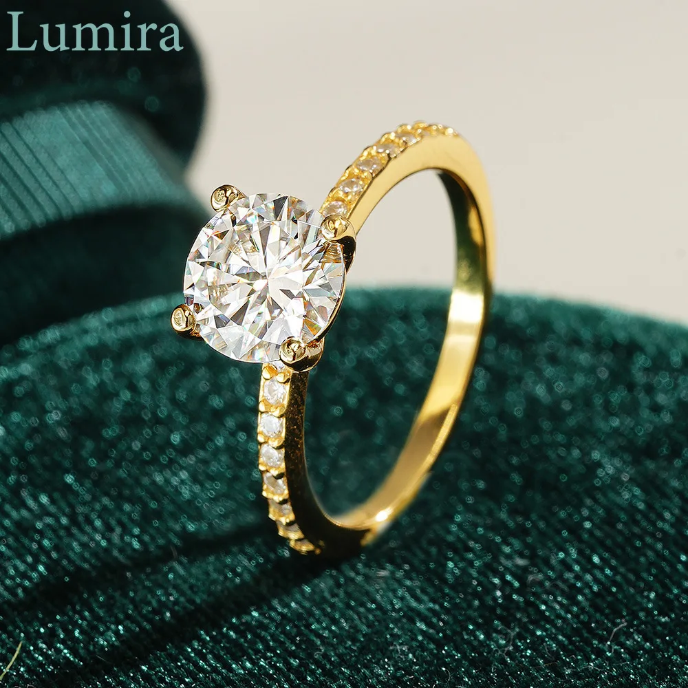 

Lumira 100% Real 18K Gold Classic Four-Prong Ring 1ct/2ct Moissanite Diamond Ring Women for Daily Wear Stylish Pass Diamond Test
