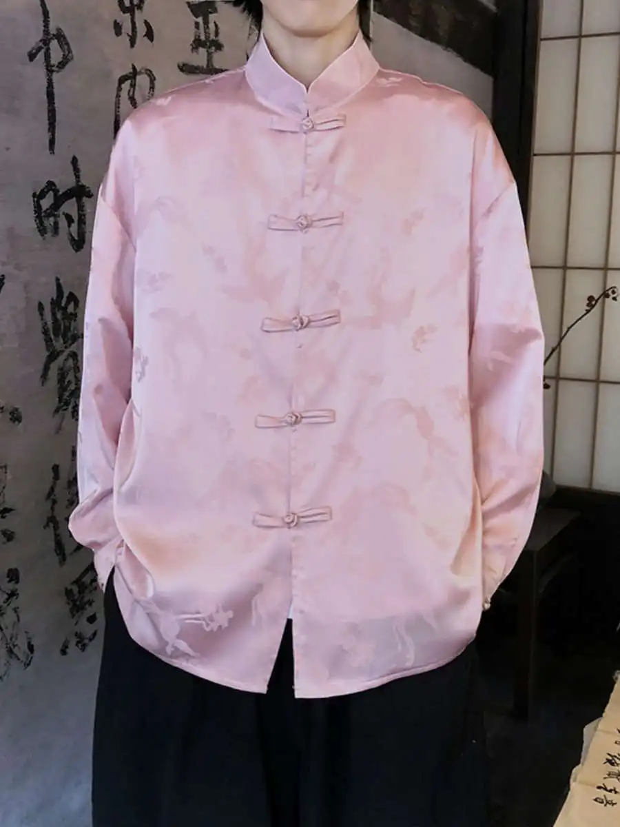 

New Spring Summer Men's Retro Faion New Chinese Sle Emed Phoenix Hanfu Long Sve Button up irt Casual Large Size