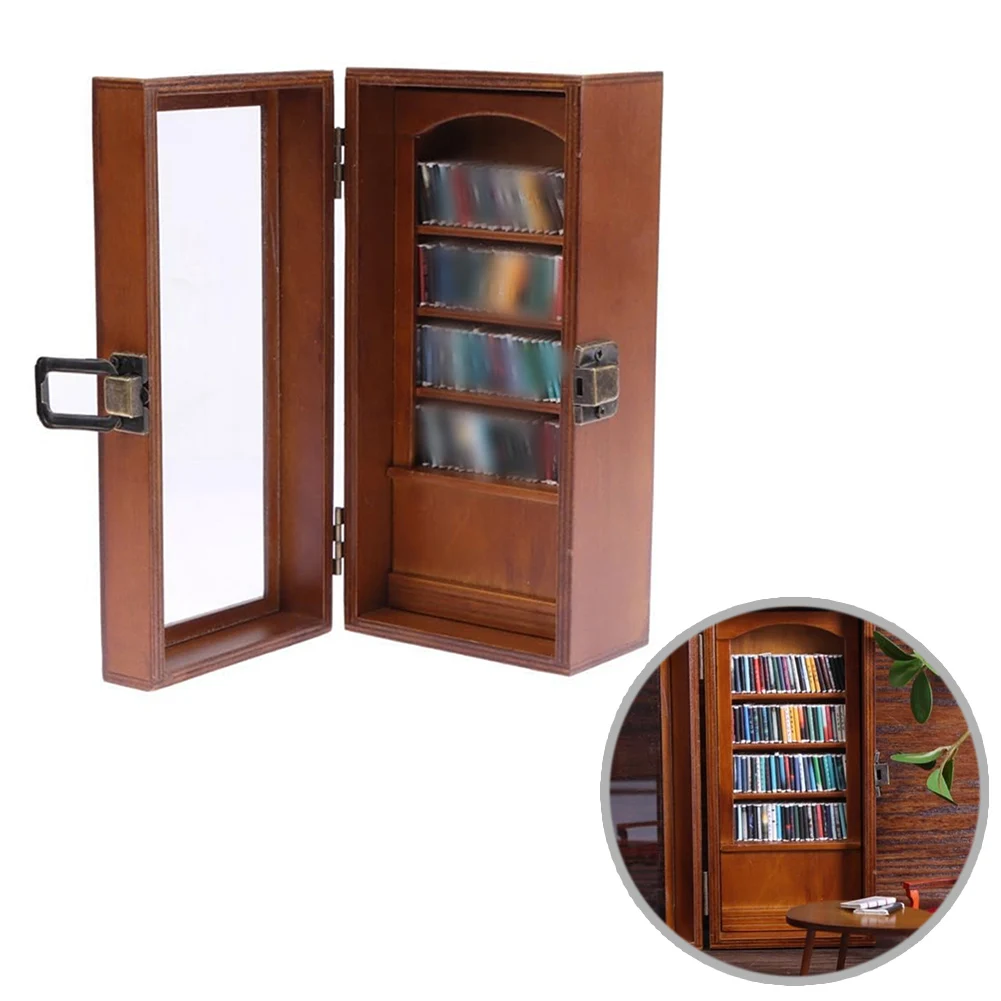 

8'' Portable Tiny Library Anti-Anxiety Bookshelf Ornament Wooden Bookshelf Display Cabinet,Stress Reliever Bookcase