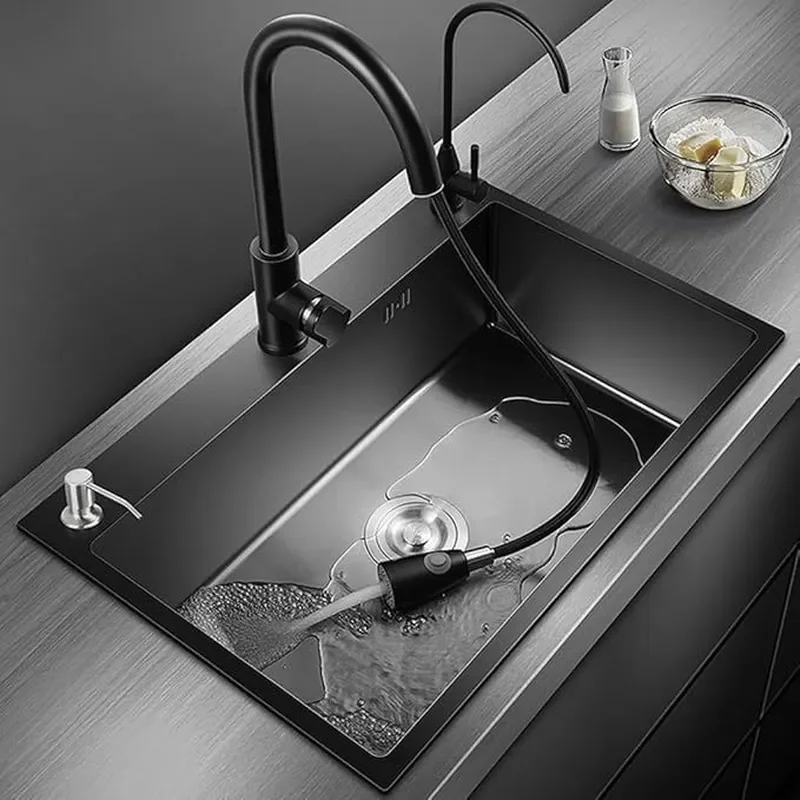 for Stainless Steel Black Nano Sink Large Single Slot Hand Thickened Under Counter Kitchen Basin Black Diamond Nano Vegetable