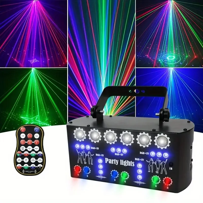 HCWE 27 eyes UV LED-RGB Laser Stage Light DMX Auto Sound Mode Plug In Powered Graphic Lamp For KTV Pub Home Indoor Party