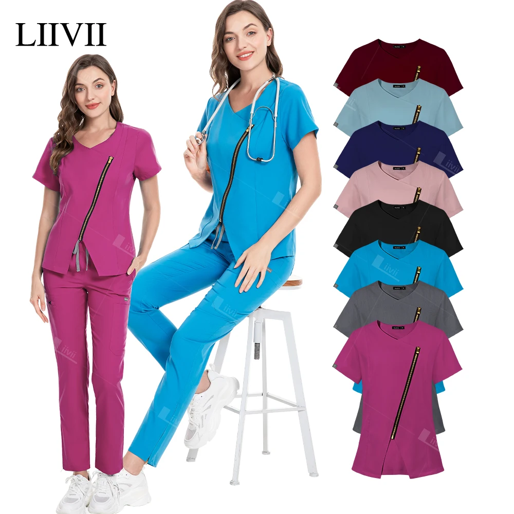 

Short Sleeve Scrub Set Surgical Nursing Uniforms Medical Nurse Uniforms Women V-neck Workwear Dentist Clinical Pocket Scrub Suit