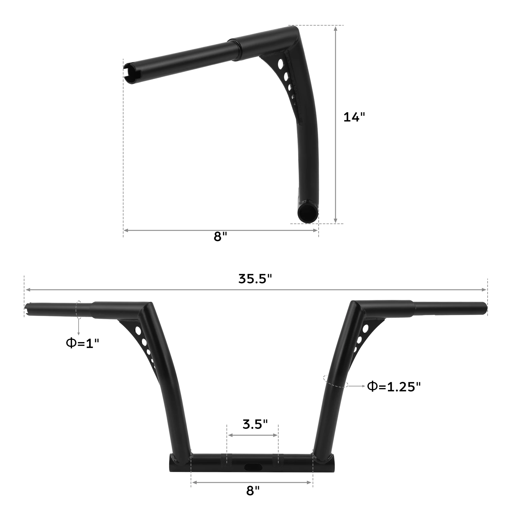 

12" Rise 1.25" Bar Ape Hanger Handlebar Fit For Harley Dyna Low Rider Street Fat Bob FXDB FXDF FXDLS Wide Glide FXDWG