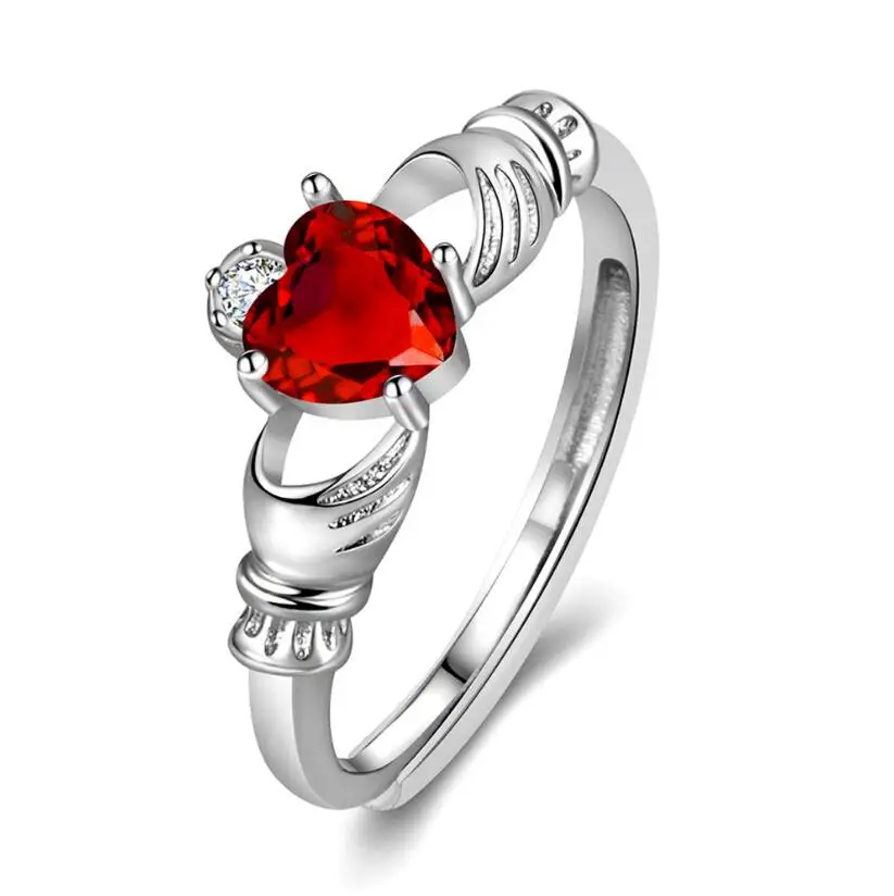 Heart Created Red Ruby 925 Sterling Silver Hand Ring for Women Gemstone Fine Jewelry Wedding Engagement Gift