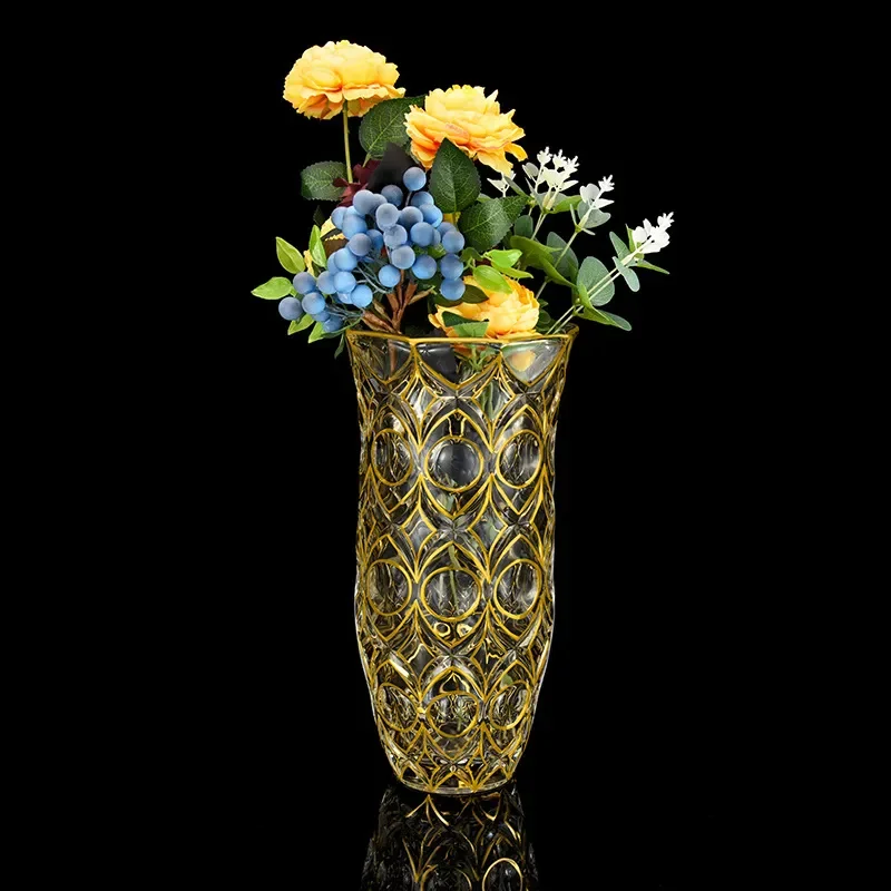 Modern Crystal Glass Vase European Style Luxury Home Decor Living Room Ornament Creative Dried Flower Holder Elegant Table