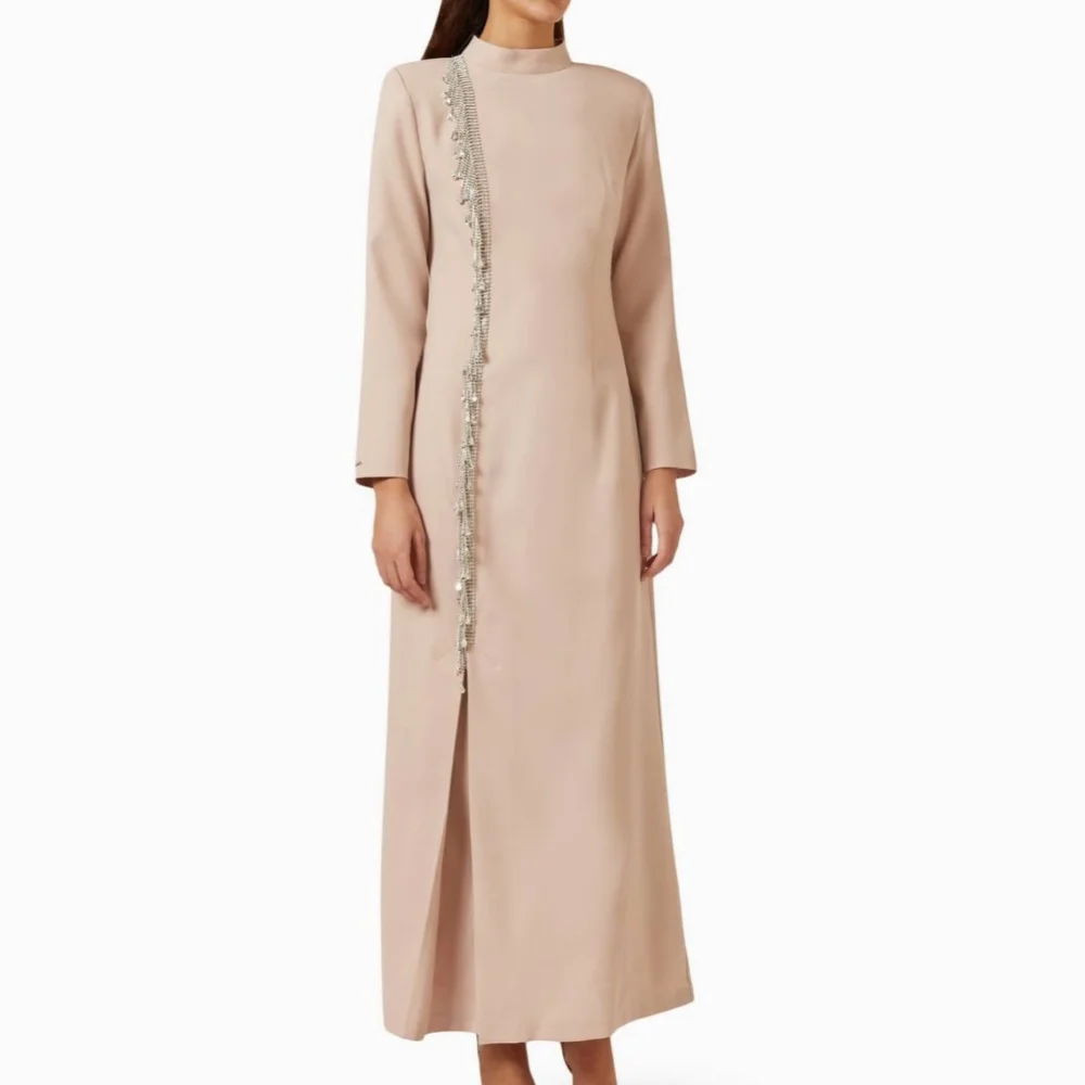 

Customized Classic Glitter Long Sleeves Formal Evening Dress High Collar Midi Dresses Bespoke Occasion Exquisite Party Gown