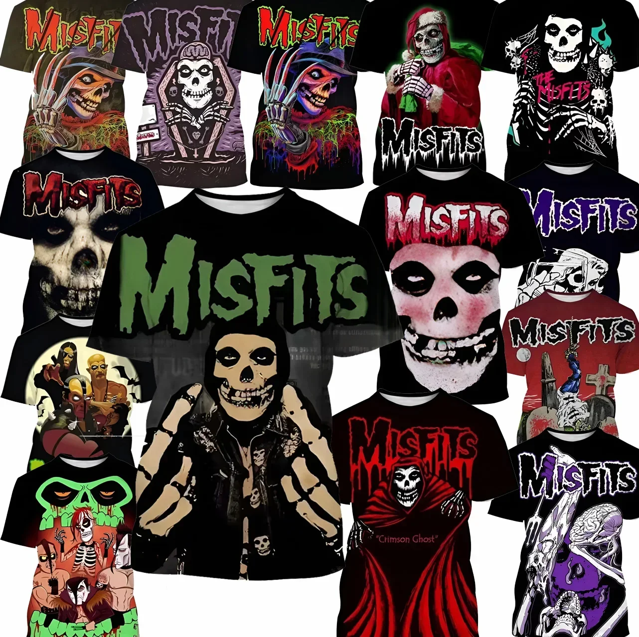 New hot selling Misfits Band Y2K Harajuku 3D printed round neck men's fashionable T-shirt casual summer short sleeved oversized