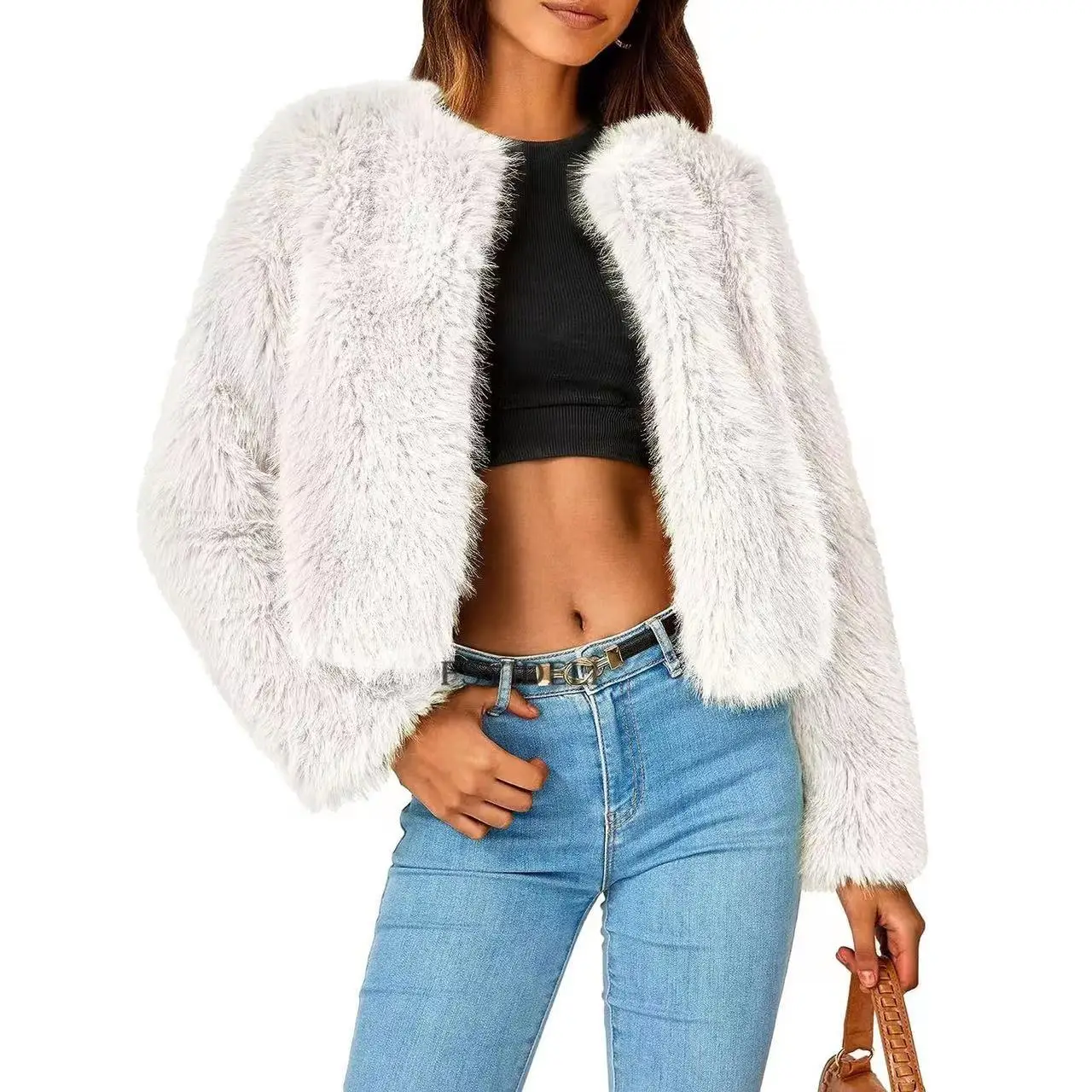 Fashionable Short Fur Coat 2023 Korean Style High Quality Elegant Quilted Jacket Urban Style Long Sleeve round Neck with Hat