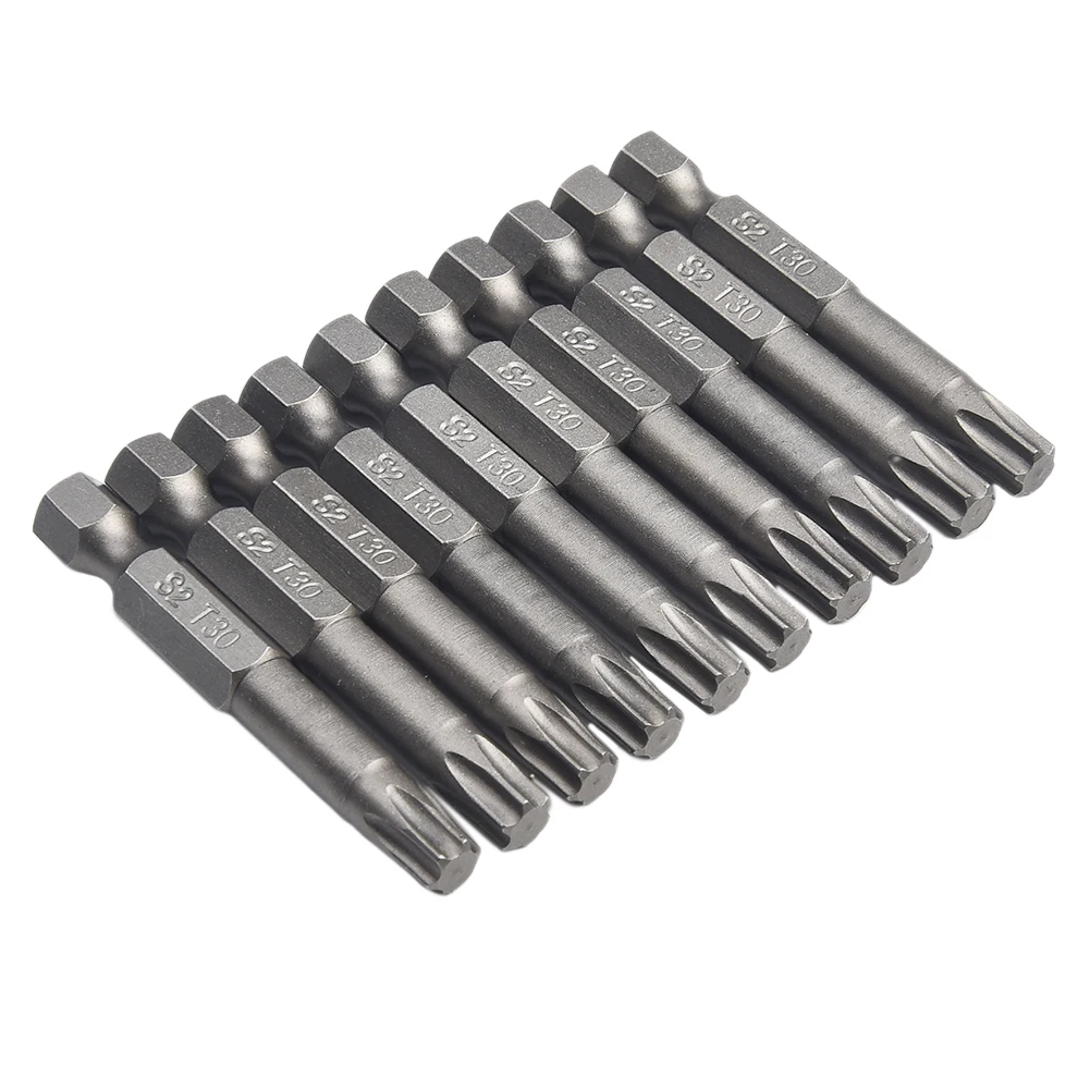 ​10pcs 50mm Long T30 Screwdriver Bit Magnetic Torx Screwdriver Bits 1/4 Hex Shank Head Screw Driver Drilling Bit Hand Tools