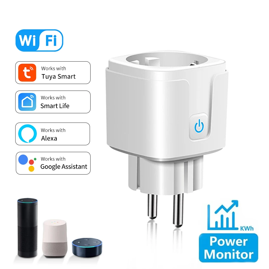Tuya WiFi Smart Plug 16A 20A EU Smart Socket with Power Monitoring Smart Life App Control Works with Alexa Google Home