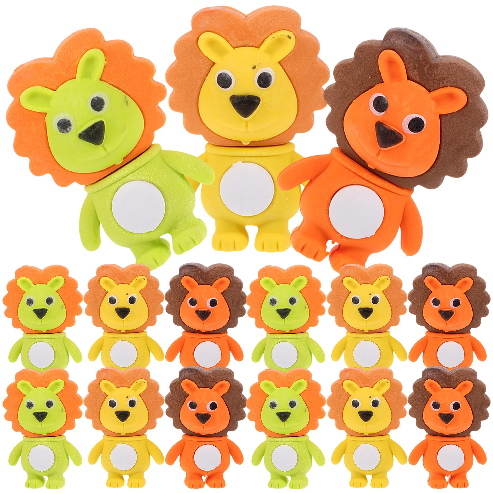 

24pcs 3D Lion Shaped Pencil Erasers Cute Stationery Supplies for Kids School Daily Use Multi Function Portable Mini Wear
