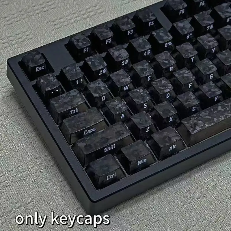 

[Black Carbon Fiber Backlit Side-Printed Keycaps] 132 keys, backlit side-printed keycaps, carbon fiber keycaps, PC material, Cherry MX height, forged carbon texture finish, compatible with various keyboards.