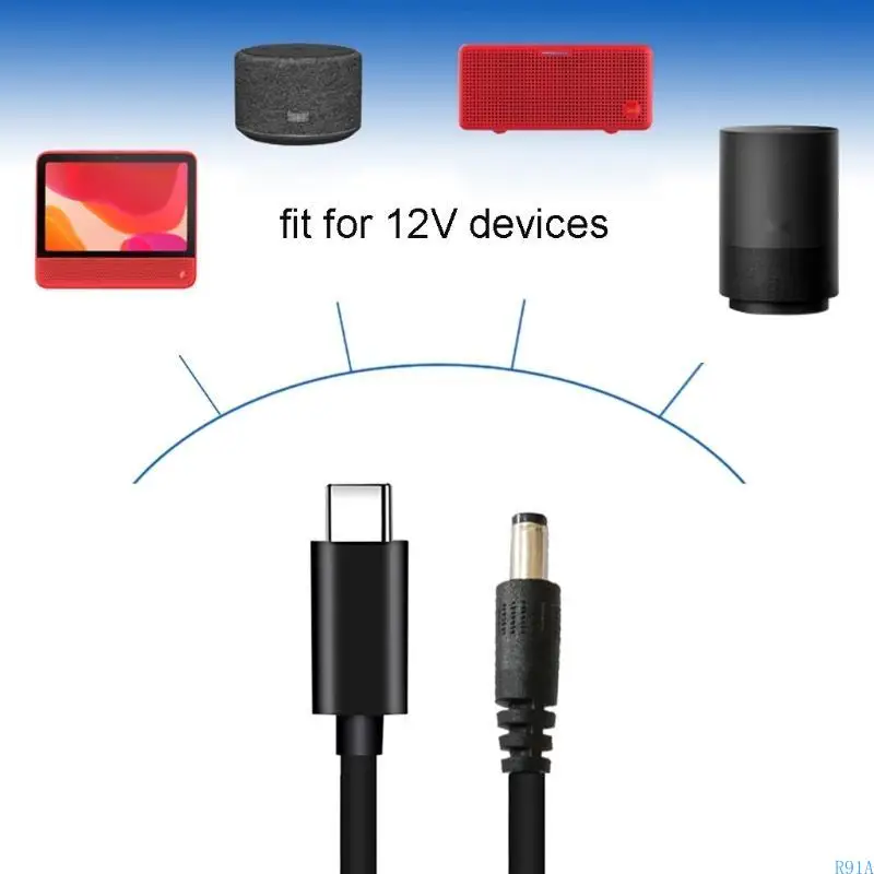 R91A Universal Tipo-C PD a 12V 5.5x2.5mm Cordão conversor para o roteador câmera CCTV alimentação Tipo C Tipo-C