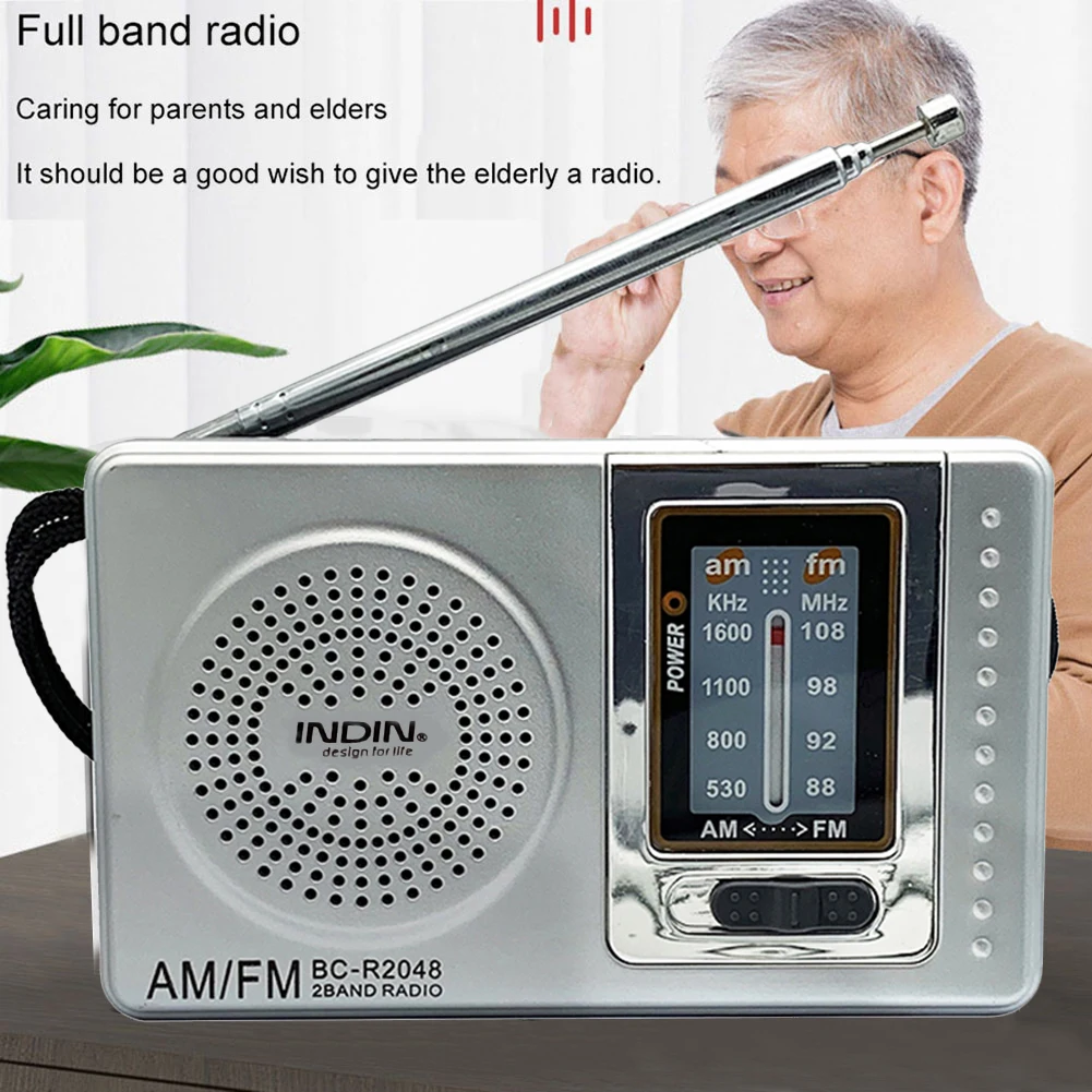 

Dual Band Portable Radio Telescopic Antenna Music Player Radio Battery Powered Pocket Stereo Radio 3.5mm Jack Built-in Speaker