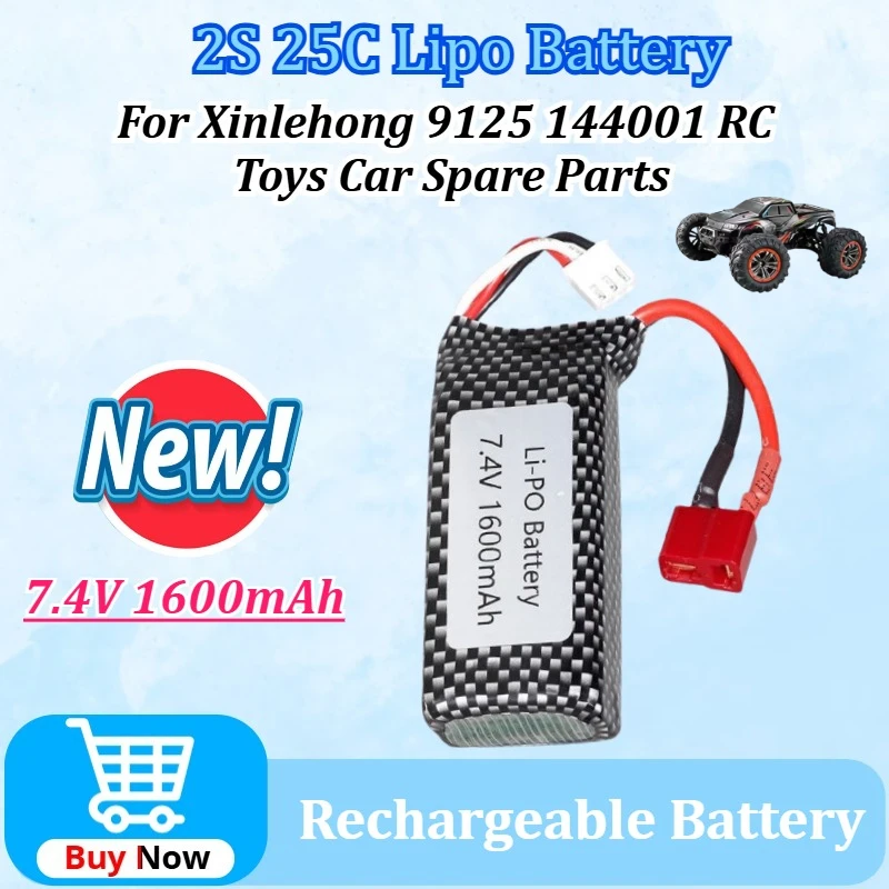 

Upgraded 7.4V 1600mAh 2S 25C Lipo Battery for Xinlehong 9125 144001 RC Toys Car Spare Parts Replacement Batteries with T Plug
