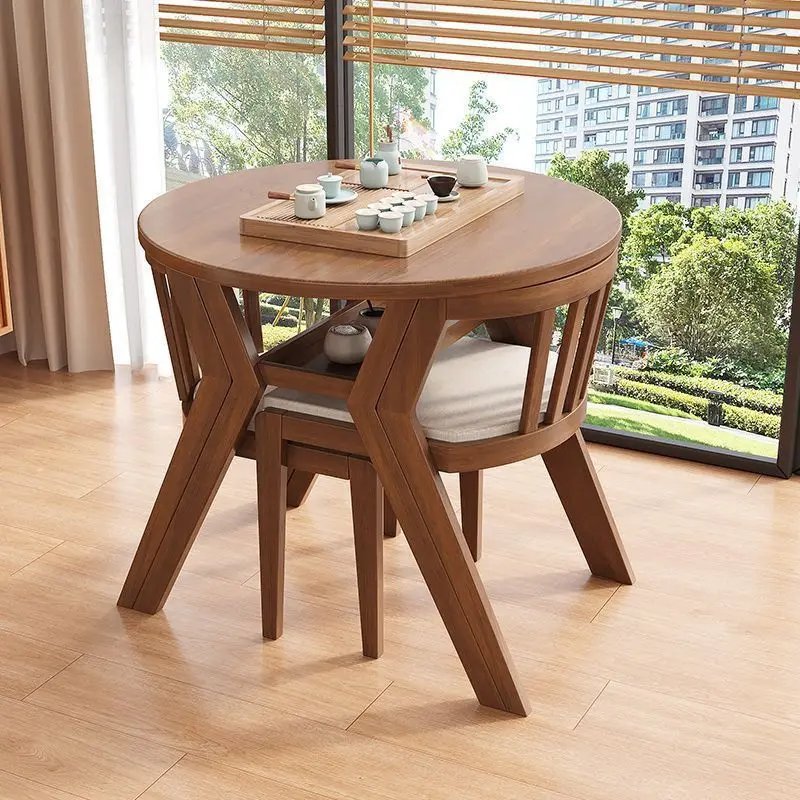 Balcony leisure table and chair three-piece set solid wood set tea one table two chairs combination round small