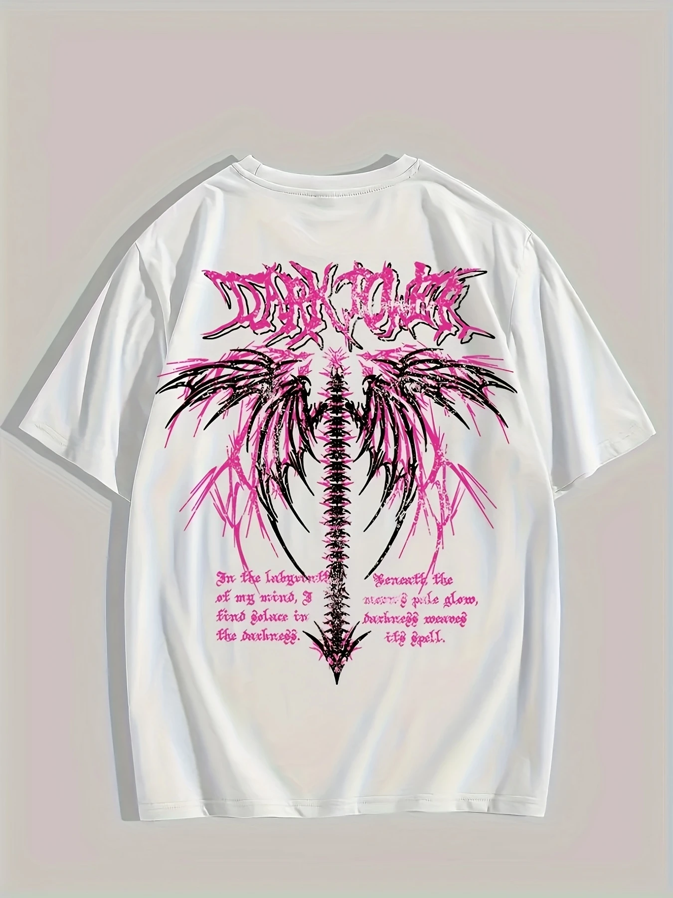 Men's Casual Short Sleeve Tee White Dark Punk Letter And Thorn Wing Graphic Front & Back Print Crew Neck Oversized Top Kids
