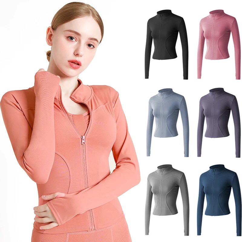 Long Sleeved Women Jacket Quick DryingTight Yoga Suit For Slimming Fitness Running Yoga Sports Zipper Stand Collar Casual Jacket