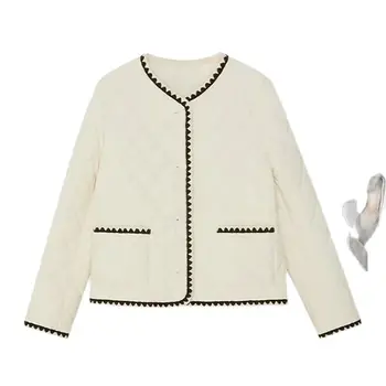 여성용 짧은 코튼 코트 2024, 루즈 캐주얼 코튼 패딩 재킷, 라운드 칼라, 퓨어 컬러 아우터, 신상 패션, 겨울 