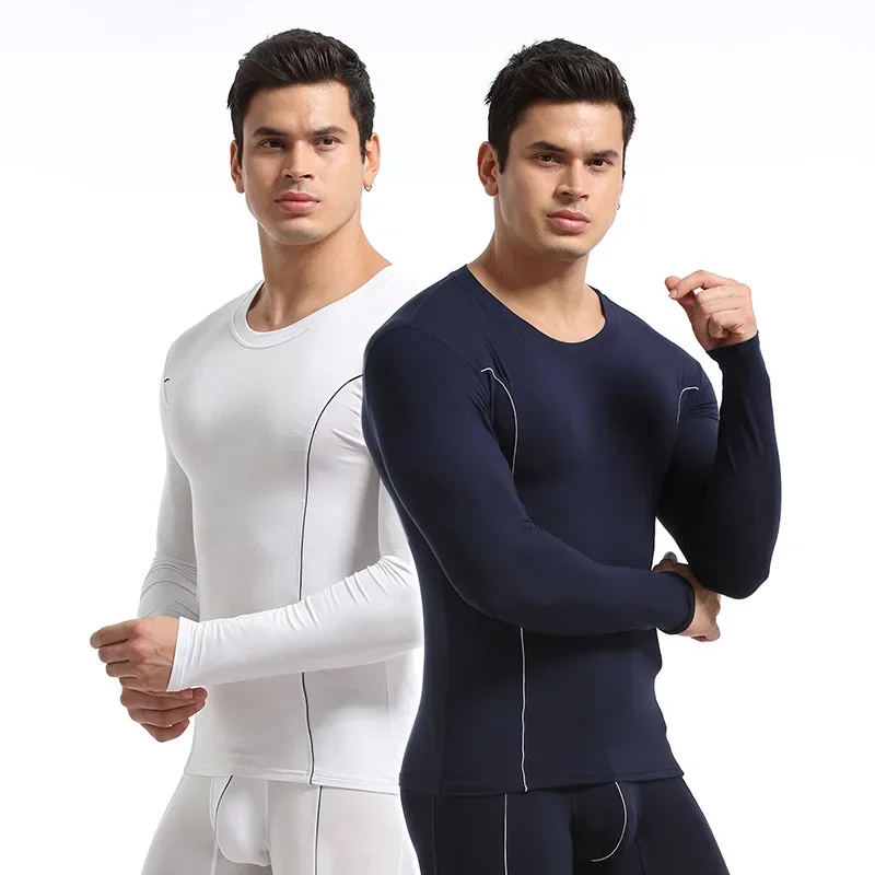 Men's thin autumn coat and trousers round neck mid-neck bottoming thermal Warm long underwear set