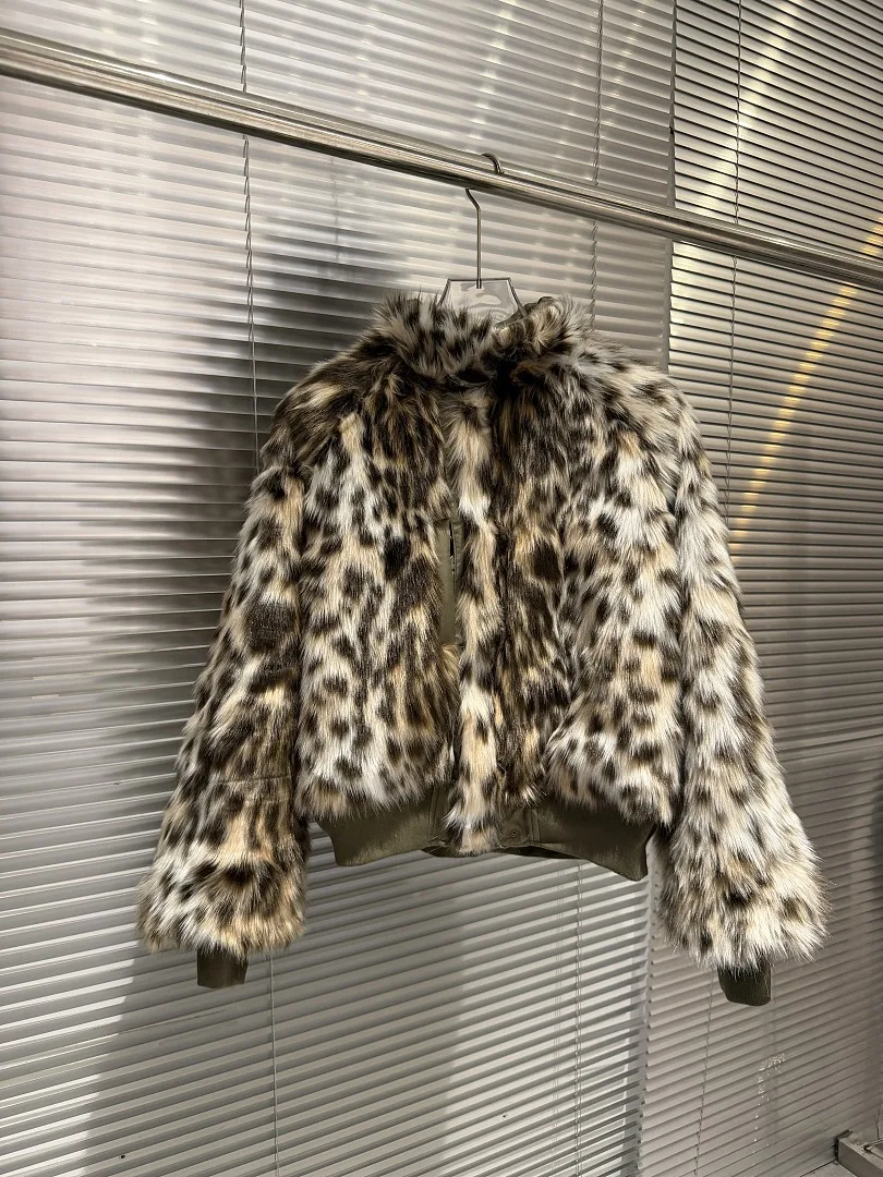 Winter Warm PTL Index Reversible Leopard Faux Fur Collar Women Men Cotton Padded Bomber Jacket Coat Oversized Men Short Jacket