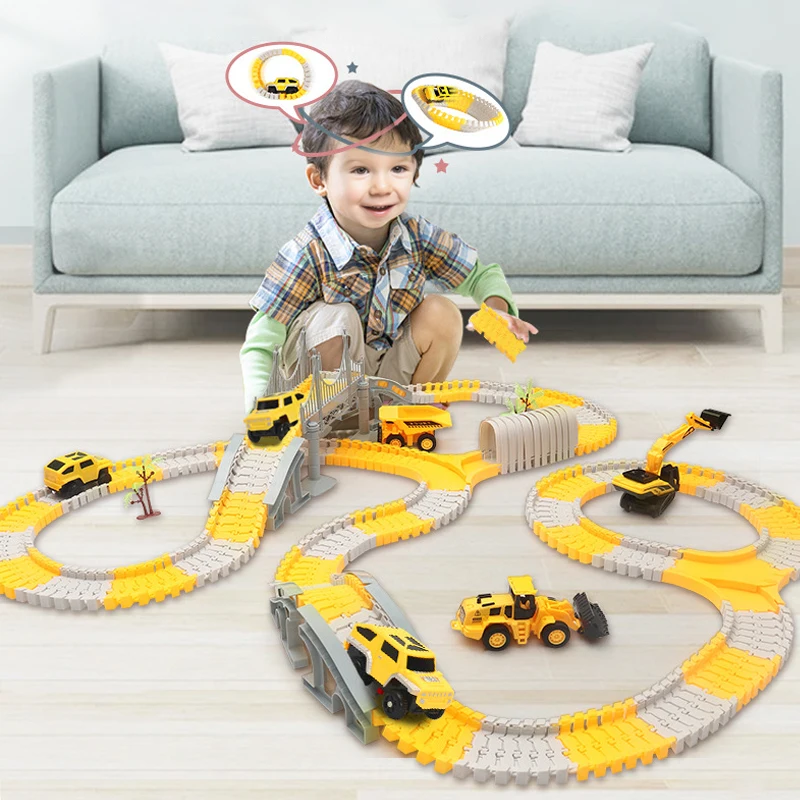 Elektryczny wagon kolejowy odmiana tor zabawek ręcznie robione puzzle samochód wyścigowy zestaw klocków chłopiec dziewczyna prezent urodzinowy prezent na Halloween