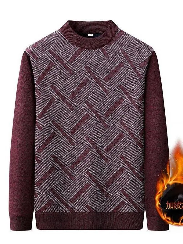 

Зимний вязаный свитер Thiened Fce, круглый, свободный крой, мужской теплый повседневный длинный свитер для среднего возраста и ли