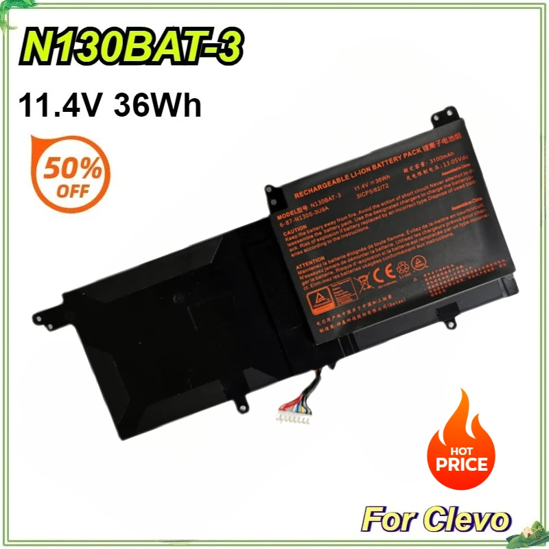 

N130BAT-3 Аккумулятор для ноутбука CLEVO N130BAT-3 6-87-N130S-3U9A N130BU 130WU N131BU N131WU NP3130 Pro 13 14 11,4 В 36 Втч