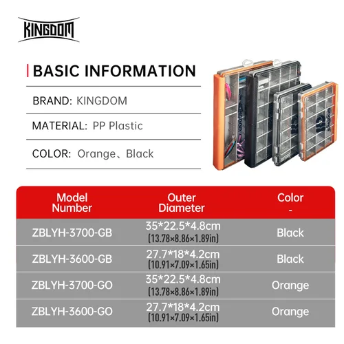 Imagen 2 del producto Caja de aparejos de pesca KINGDOM, organizador de 2 tamaños con divisores extraíbles, bandejas de aparejos multifunción, caja de accesorios para señuelos de pesca