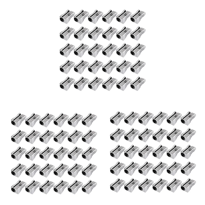 144 Pack Metal Mini Pencil Sharpeners Bulk Handheld Silver Single Hole Aluminum Alloy Handheld Sharpener Manual Pencil-AT30