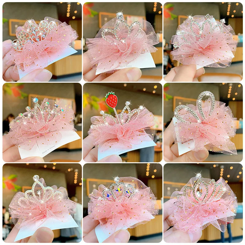 

Pet Hair Accessories Princess Crown Rhinestone Mesh Stitching Pet Supplies Dog Hairpin Sweet Lace Pet Cat and Dog Headdress