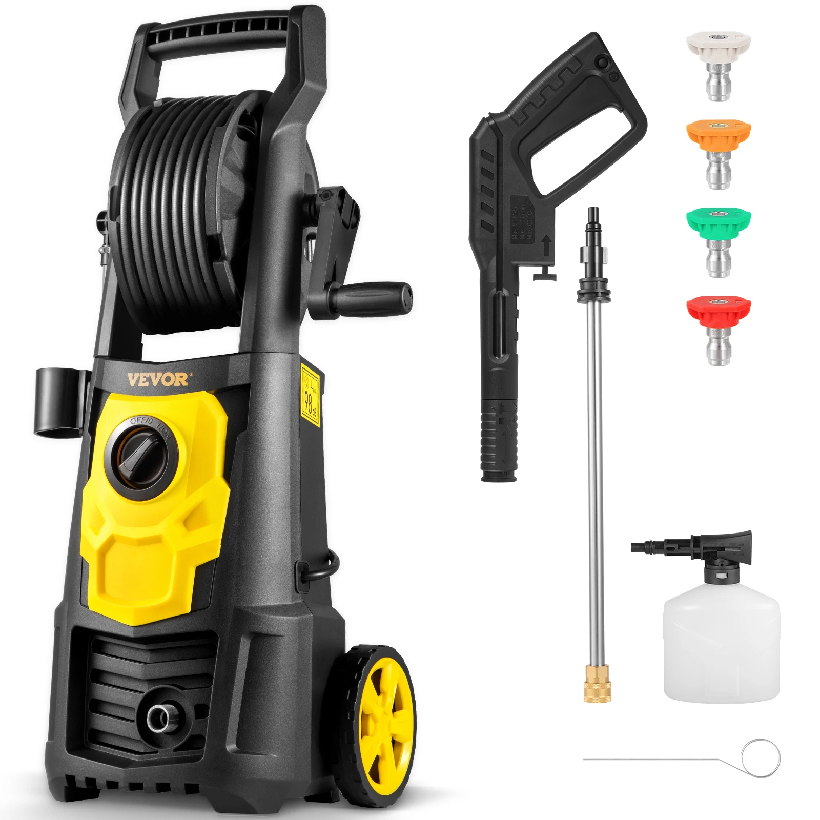 VEVOR Electric Pressure Washer Power Washer Quick Connect Nozzles Foam Cannon Retractable Handle for Portable to Clean Patios