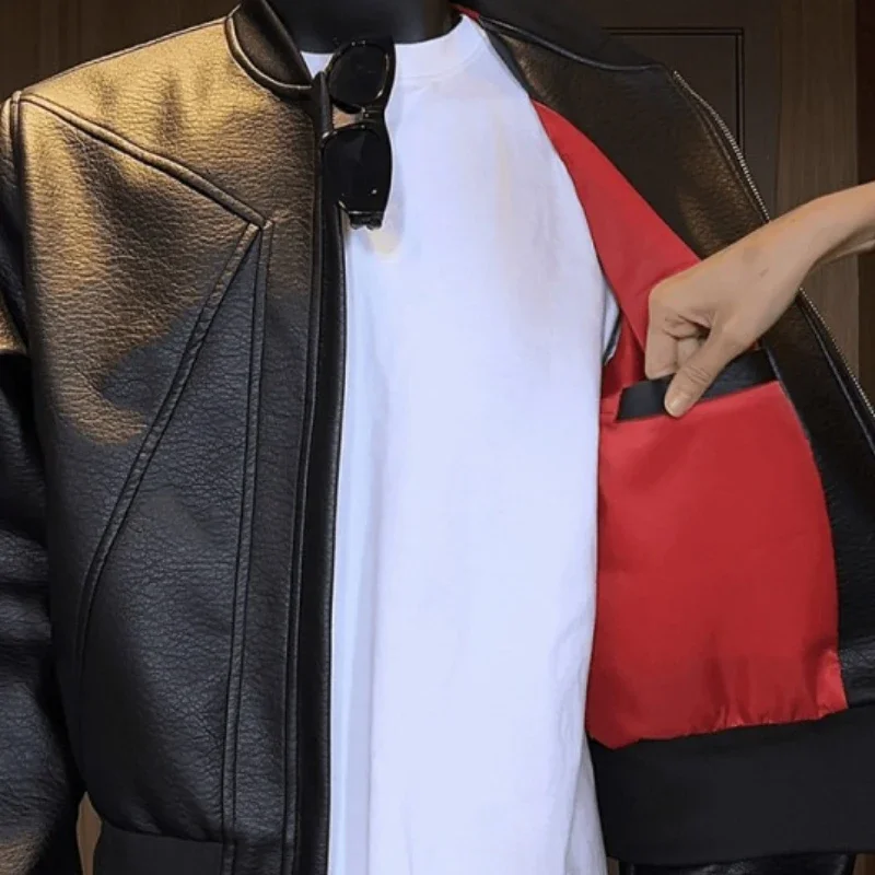

2025 мужской кожаный бомбер с воротником-стойкой, модное кожаное пальто в стиле ретро, универсальные повседневные куртки из трещинной кожи