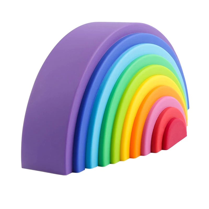 Silicone Rainbow Stacking Educational Toys For Kids Creative Rainbow Building Blocks Shapes Sorting Preschool