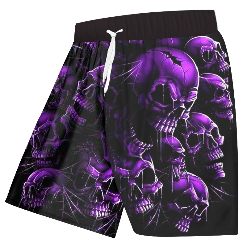Men's summer quick-drying beach shorts 3d skull print breathable surf pants loose holiday seaside casual pants