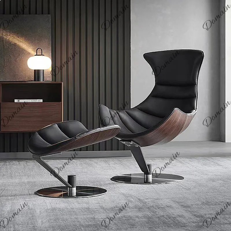 Luxury Leather Swivel Egg Chair Nordic Single Lounge Recliner Balcony Lazy Modern Accent Chair