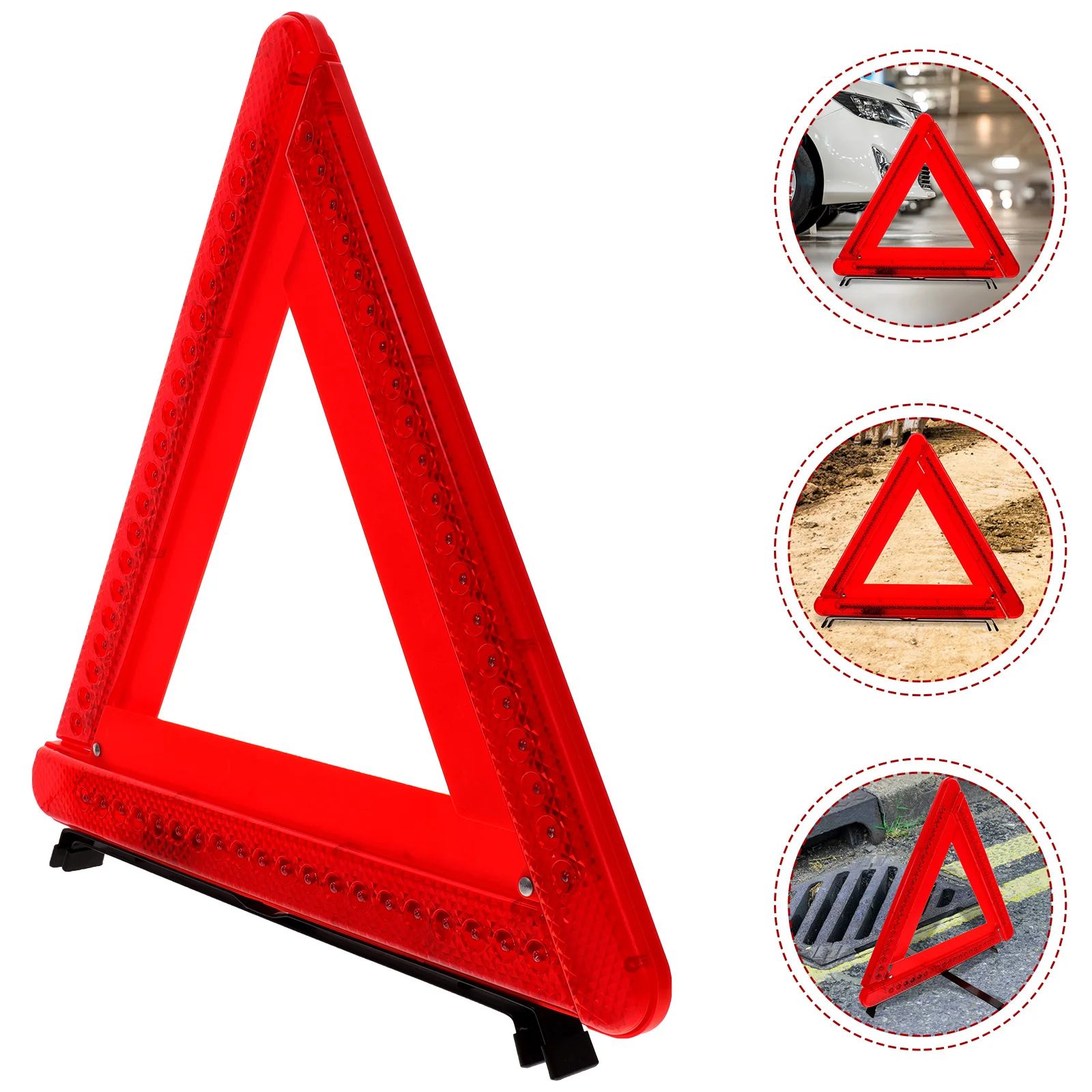

Triangle Warning Stand Foldable Heavy Duty Reflective Safety Sign With Led Light Function For Car Roadside Emergency