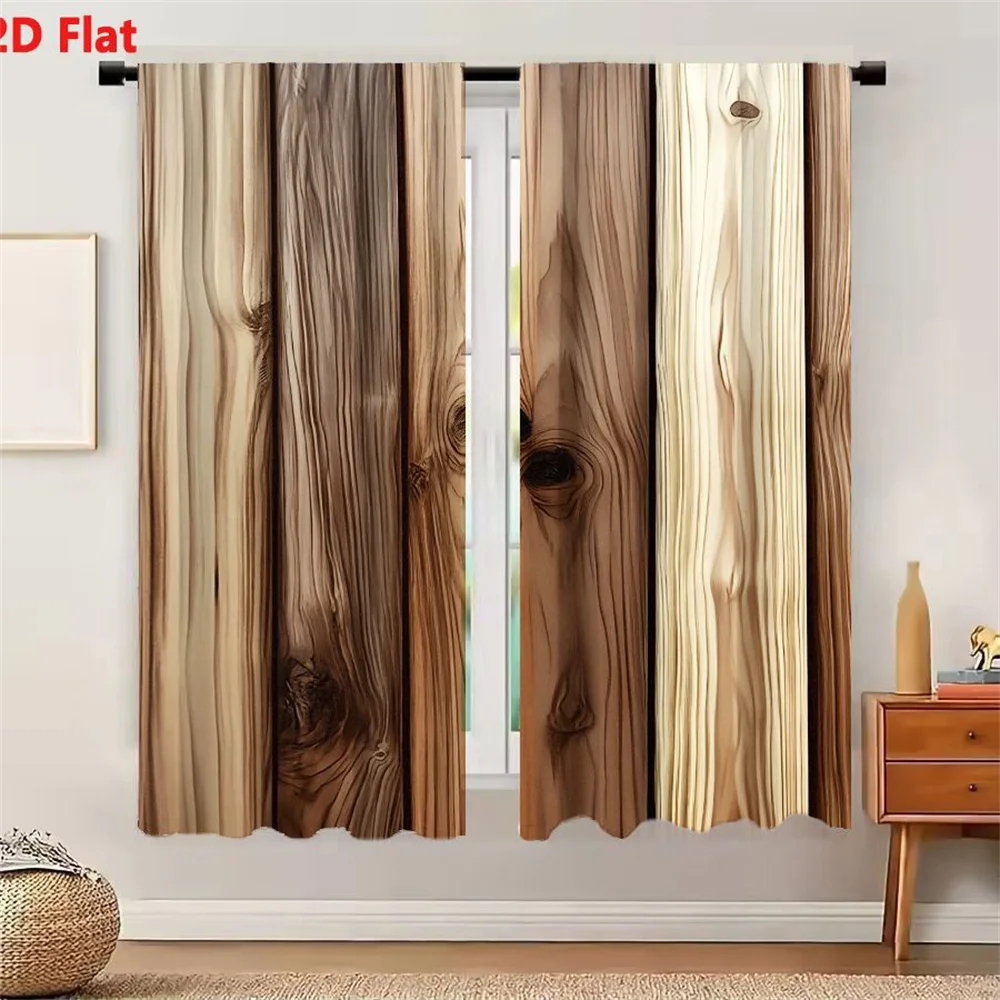 2Pcs Curtains Vertical Wooden Planks With Visible Grain And Knots For Rustic Background Texture Window Drapes for Bedroom Room D