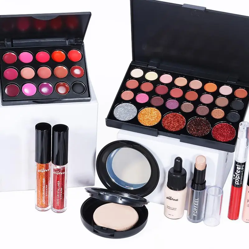 Kit de maquillage professionnel complet avec sac, fard à barrage, Jules Gloss, rouge à lèvres, pinceaux de maquillage, EyebloggCorrecer, tout en un