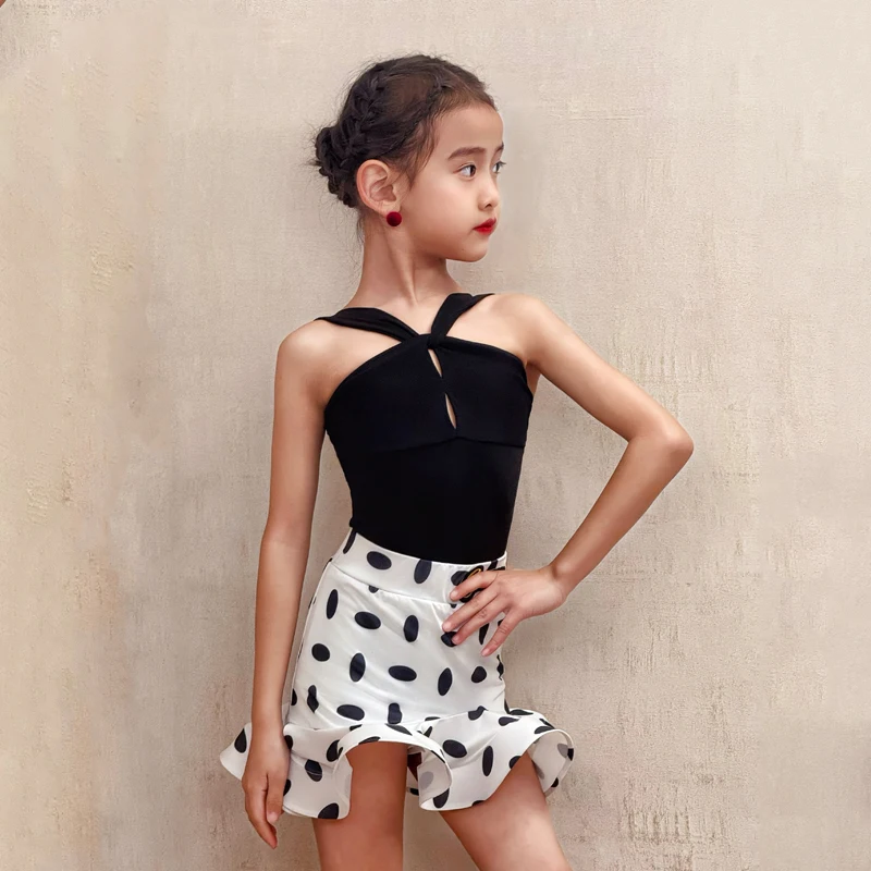 ラテンダンスドレス新しい夏のパフォーマンスダンススーツ女の子ルンバサンバステージ着用水玉フリルスカート子供ダンスウェア