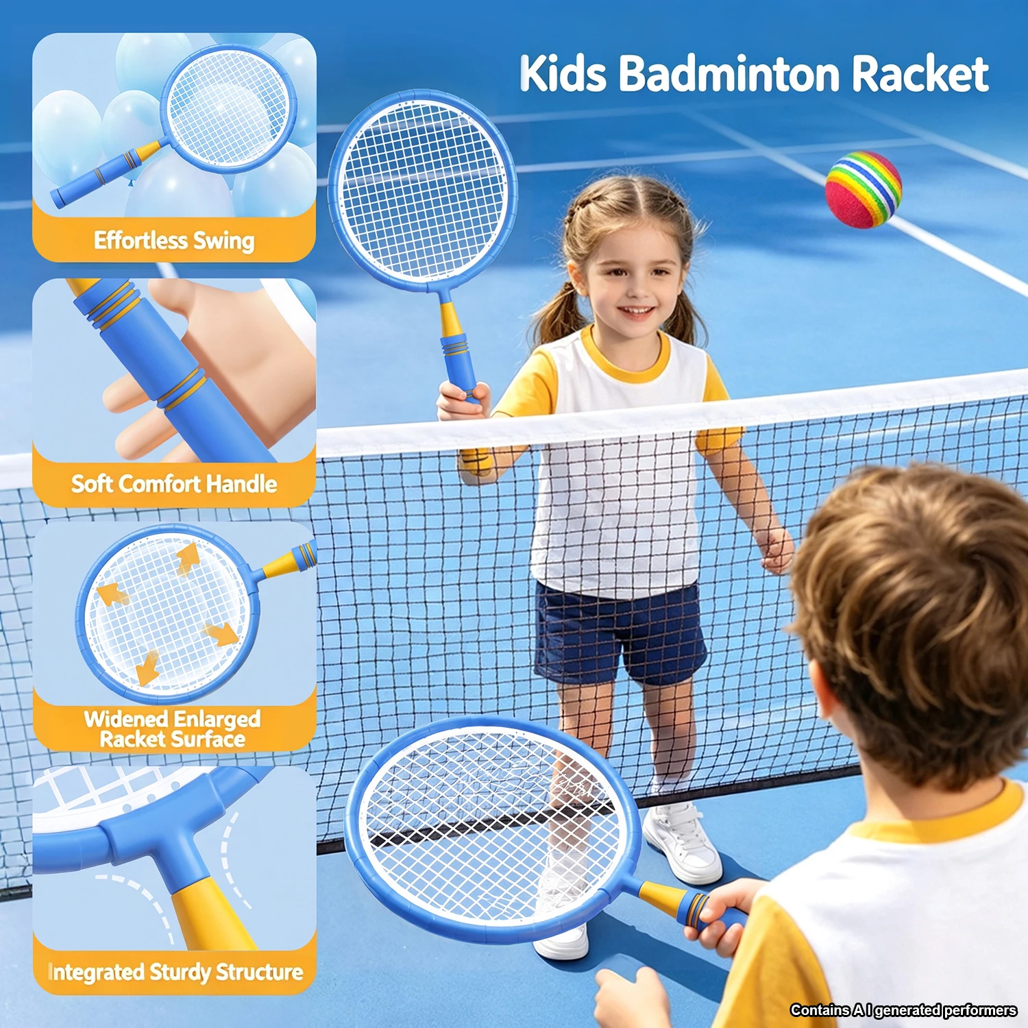 Kids Portable Badminton Racket Set Lightweight Plastic Sports Toy With 4 Balls Anti Slip Grip Hand Eye Develop Indoor Games