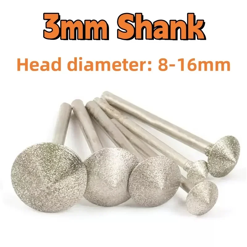 

Umbrella Shape Diamond Grinding Drill Bits 3Shank D Needle Burr Carving Grinding Bit Jade Stone Carving Polishing Engraving Tool
