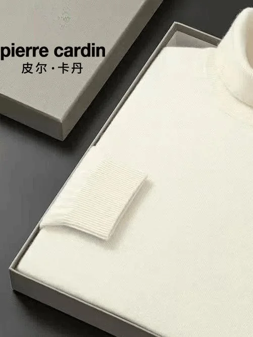 

Pierre Cardin Men's Wool Sweater High Collar Thiened Warm Knitted Pure Color Camere Base irt Busin Casual Winter